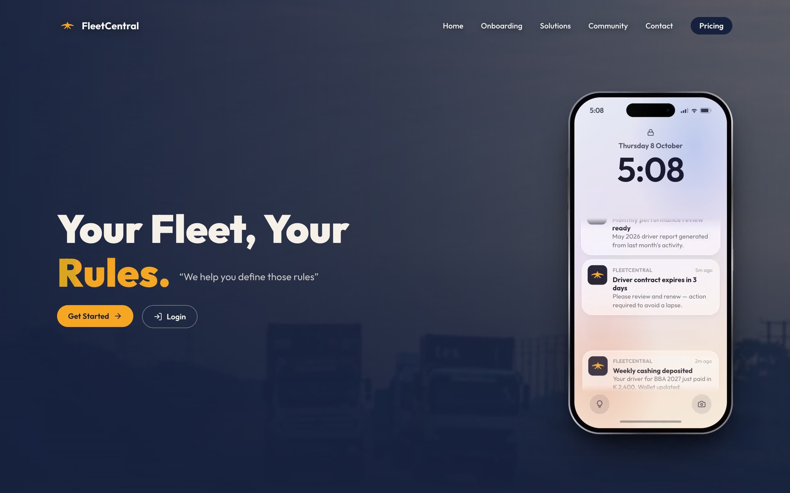 FleetCentral website home page